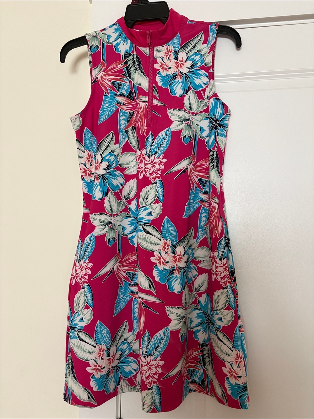 Tommy Bahama Fuchsia Tropical Floral Zip-Front Sleeveless Dress